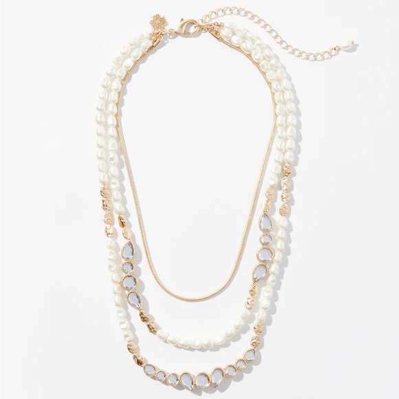 NWT WHBM Gold Crystal Pearl Multi-Strand Necklace - Picture 3 of 3